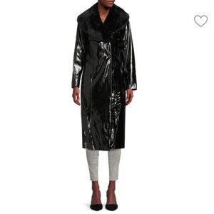 NWT Area Stars Stella Faux Fur & Vinyl Trench Coat in Black